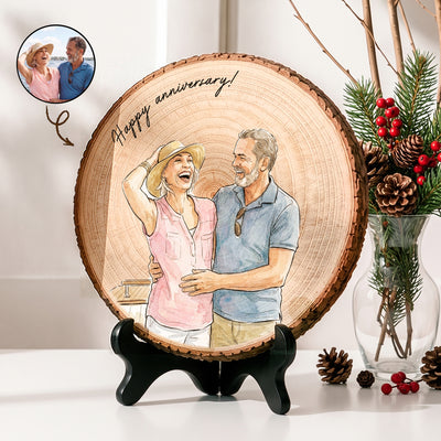 Custom Couple Photo Watercolor Forever & Always - Personalized Wooden Plaque