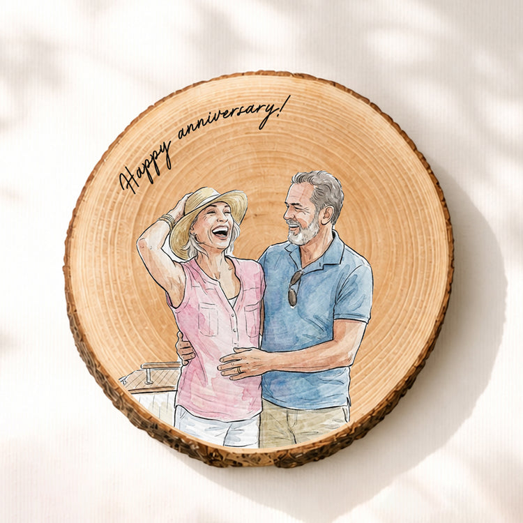 Custom Couple Photo Watercolor Forever & Always - Personalized Wooden Plaque 2