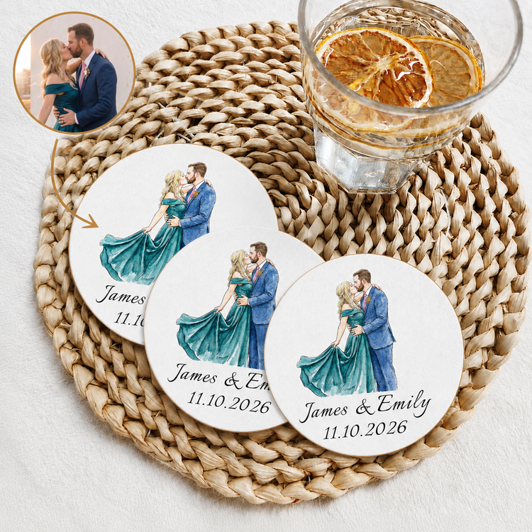 Custom Couple Photo Watercolor Wedding Favors Wedding Gifts For Guests - Personalized Coasters 1