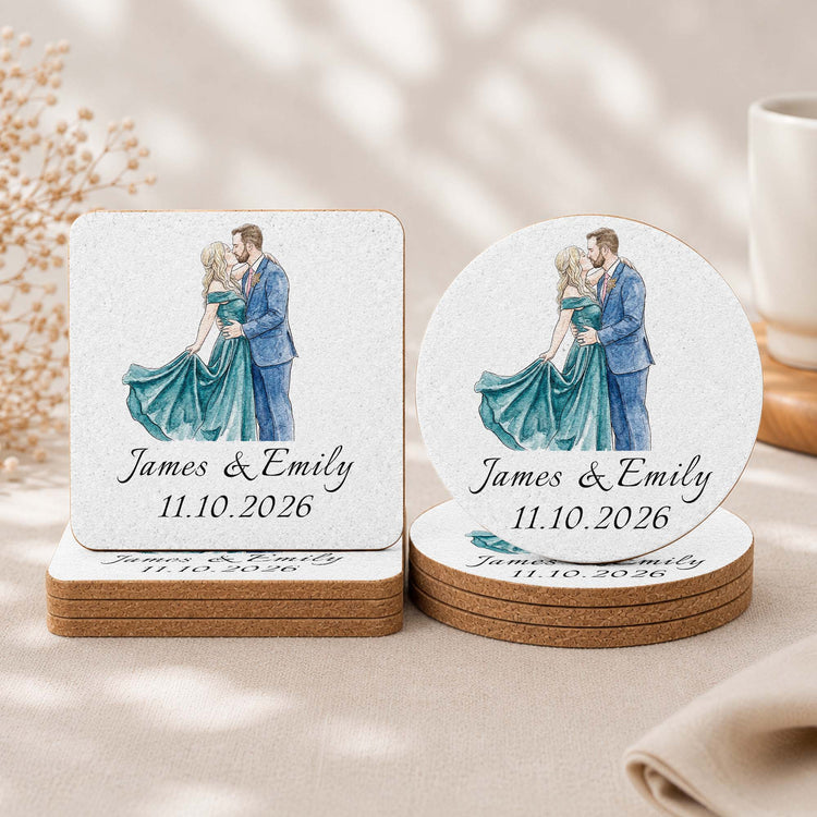 Custom Couple Photo Watercolor Wedding Favors Wedding Gifts For Guests - Personalized Coasters 2