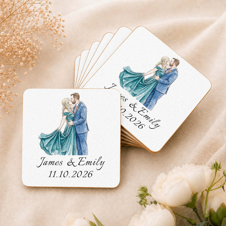 Custom Couple Photo Watercolor Wedding Favors Wedding Gifts For Guests - Personalized Coasters 6