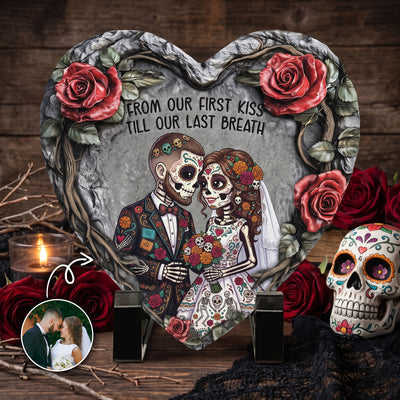 Custom Couple Portrait Day Of The Dead Hasta La Muerte - Personalized Garden Stone