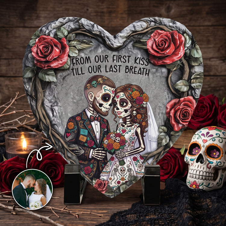 Custom Couple Portrait Day Of The Dead Hasta La Muerte - Personalized Garden Stone 1
