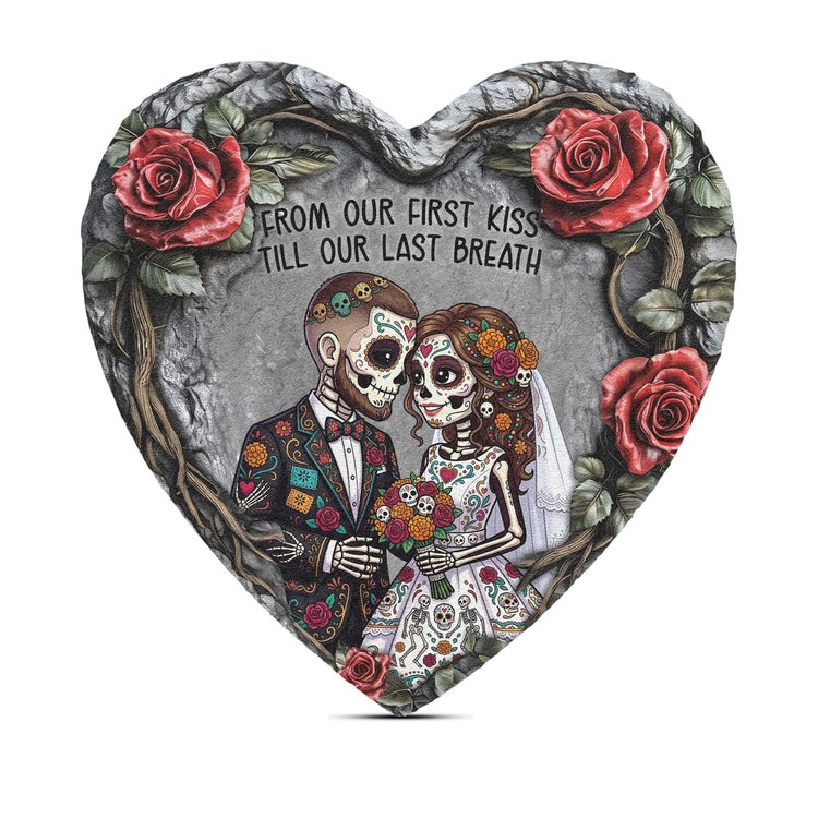 Custom Couple Portrait Day Of The Dead Hasta La Muerte - Personalized Garden Stone 2