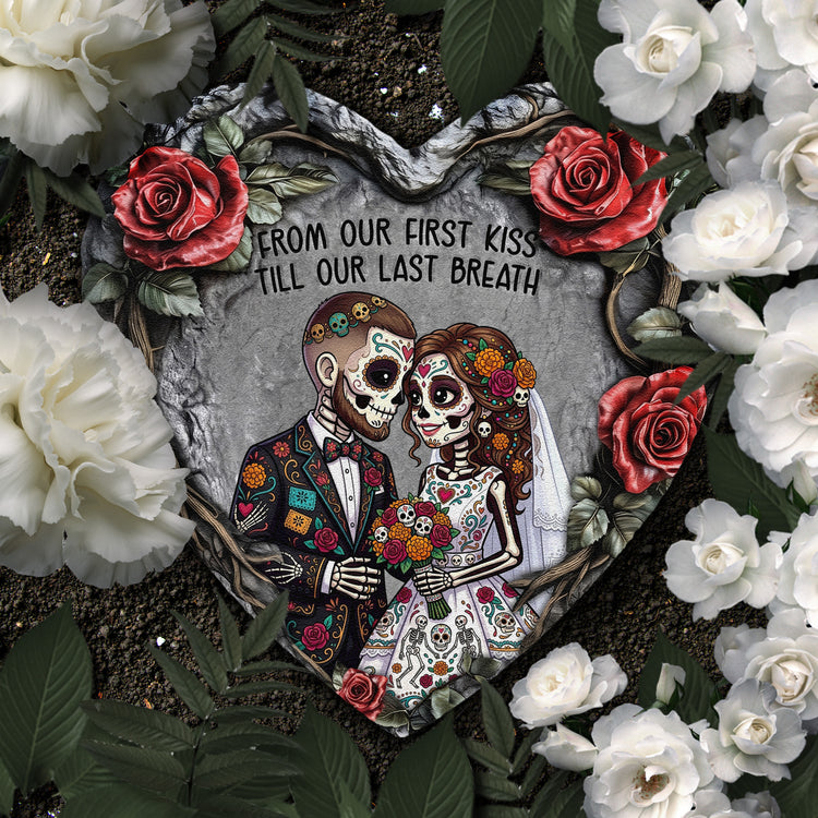 Custom Couple Portrait Day Of The Dead Hasta La Muerte - Personalized Garden Stone 3