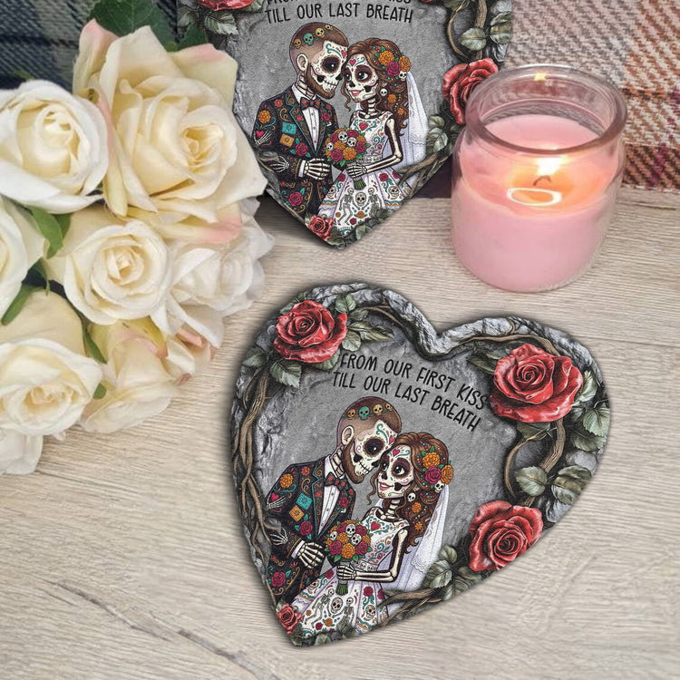 Custom Couple Portrait Day Of The Dead Hasta La Muerte - Personalized Garden Stone 5