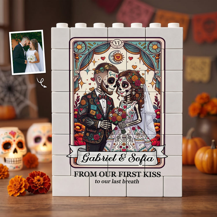 Custom Couple Portrait Till Death Do Us Part Sugar Skull - Personalized Building Blocks 1