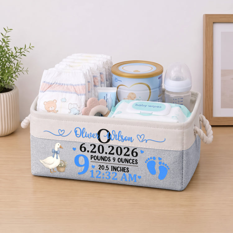Custom Custom Baby Announcement Nursery Storage Baby Shower, Baptism Gifts - Personalized Storage Basket 3