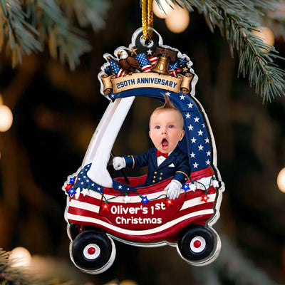 Custom Cute Face Baby First Christmas 250th Anniversary - Personalized Ornament