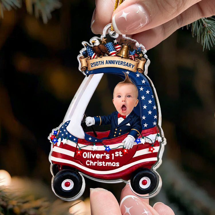 Custom Cute Face Baby First Christmas 250th Anniversary - Personalized Ornament 2