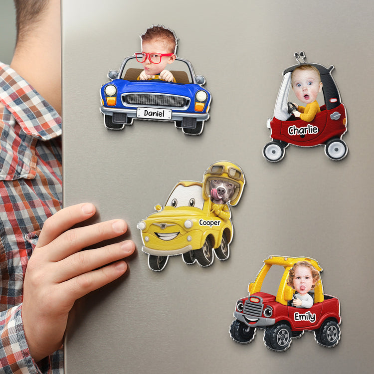 Custom Cute Kids' Face Racing Cars - Personalized Magnet 2