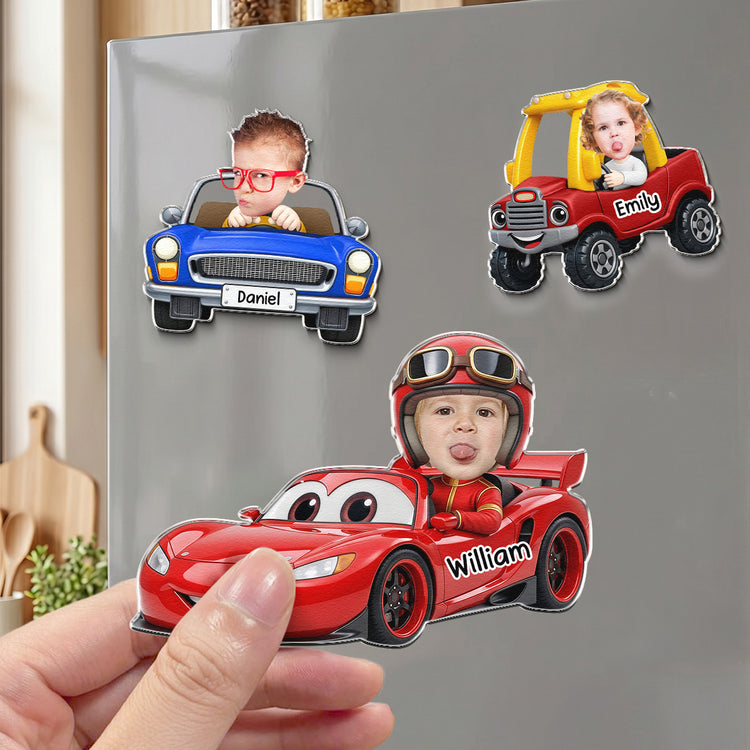 Custom Cute Kids' Face Racing Cars - Personalized Magnet 4