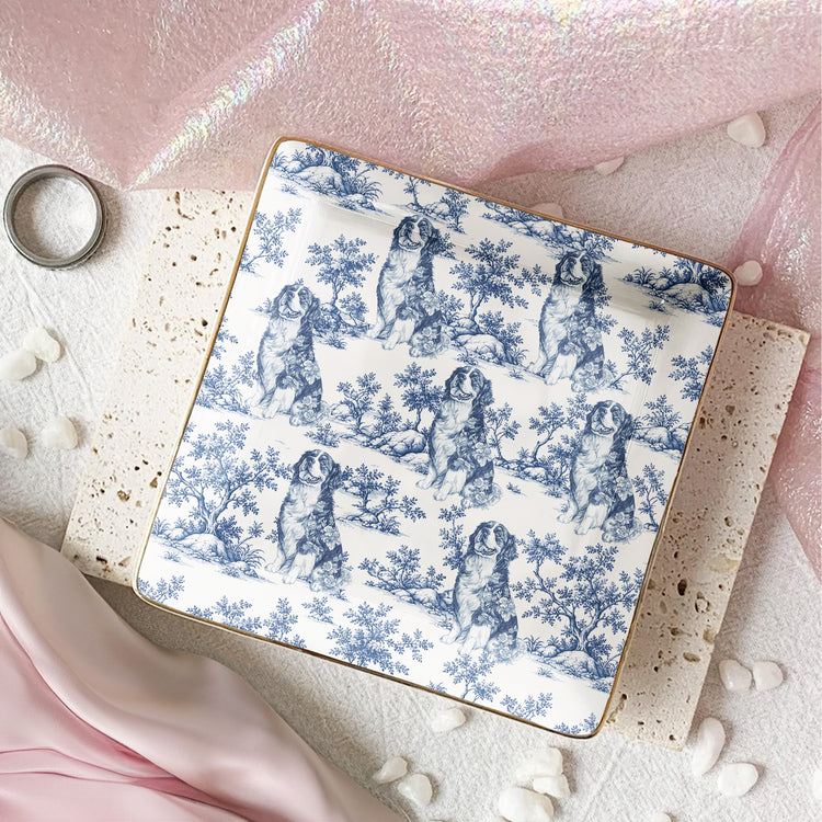 Custom Dog Breeds Chinoiserie Toile De Jouy Style Gift For Dog Mom - Personalized Jewelry Dish 8