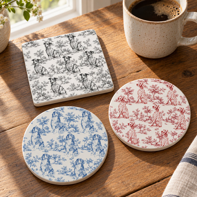 Custom Dog Breeds Chinoiserie Toile De Jouy Style - Personalized Coaster 1