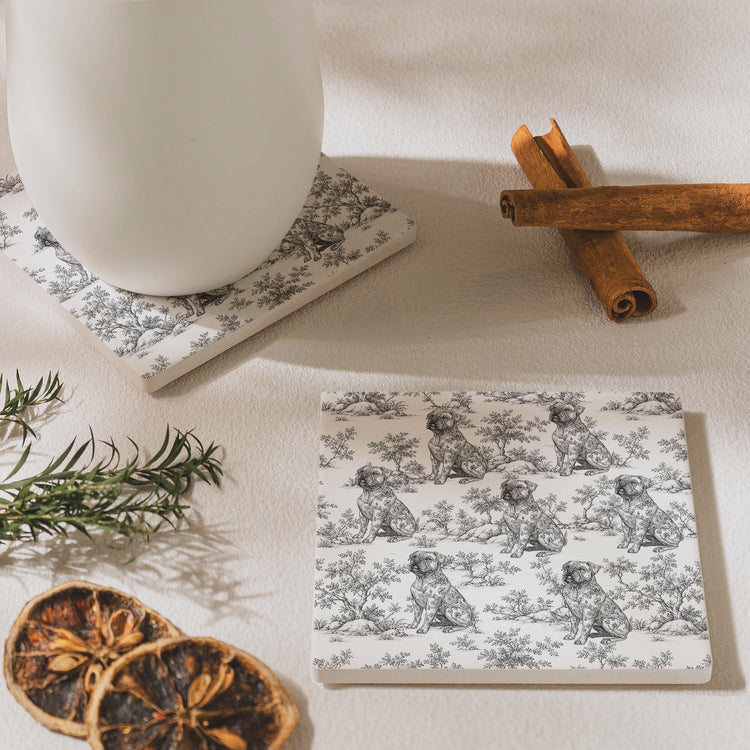 Custom Dog Breeds Chinoiserie Toile De Jouy Style - Personalized Coaster 8