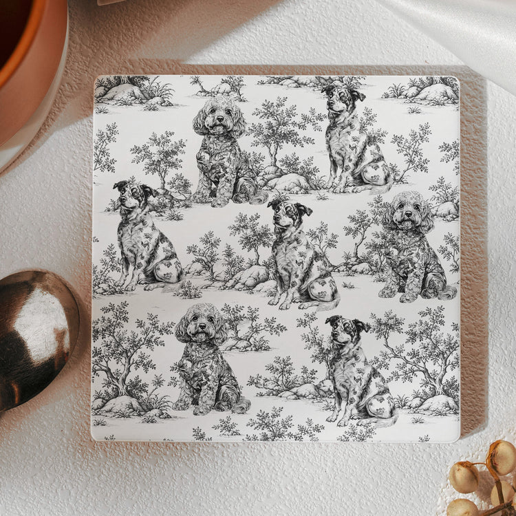 Custom Dog Breeds Chinoiserie Toile De Jouy Style - Personalized Coaster 10