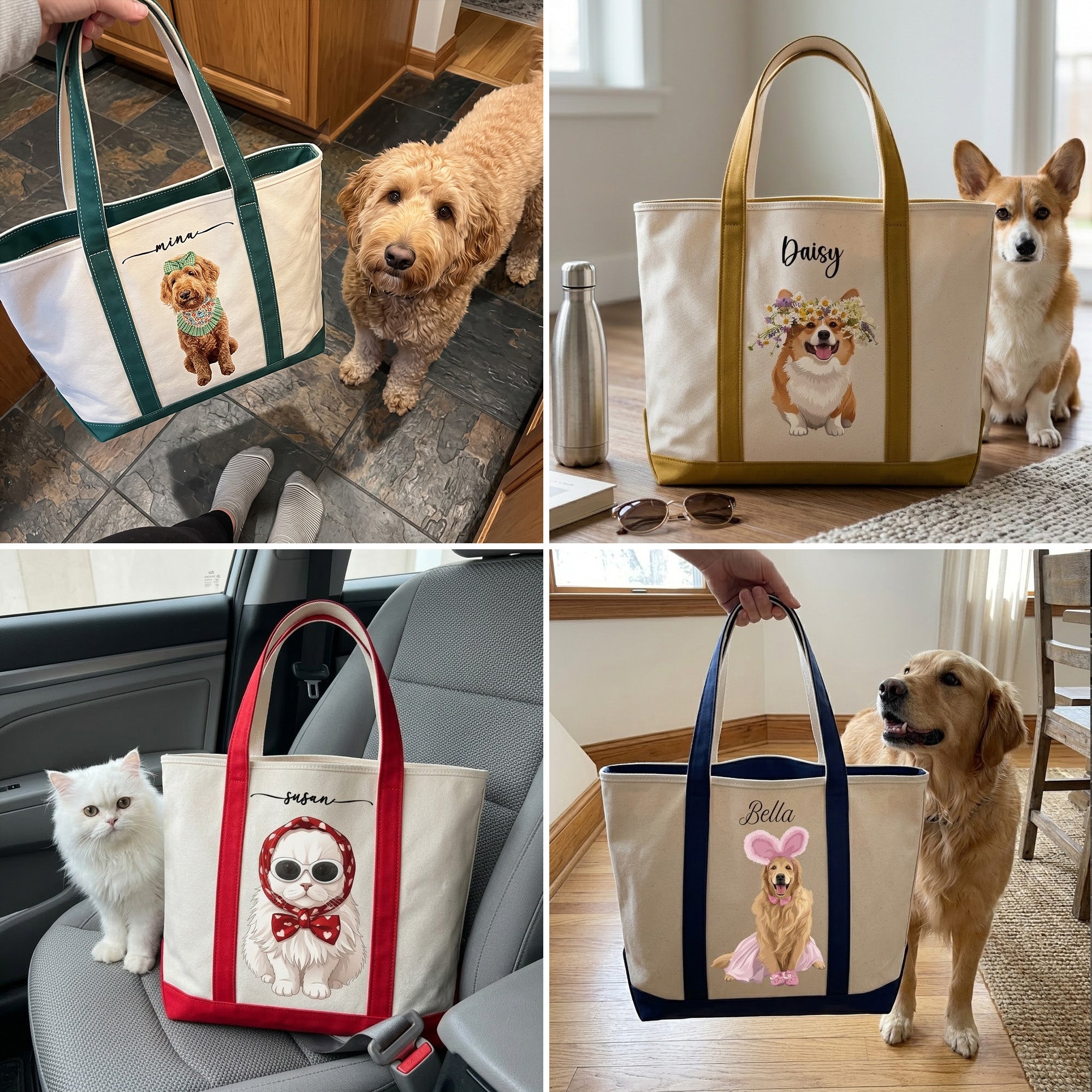 Custom Dog Cat Portrait - Turn Pet Photo Into Art - Retro Frame - Personalized Tote Bag 2