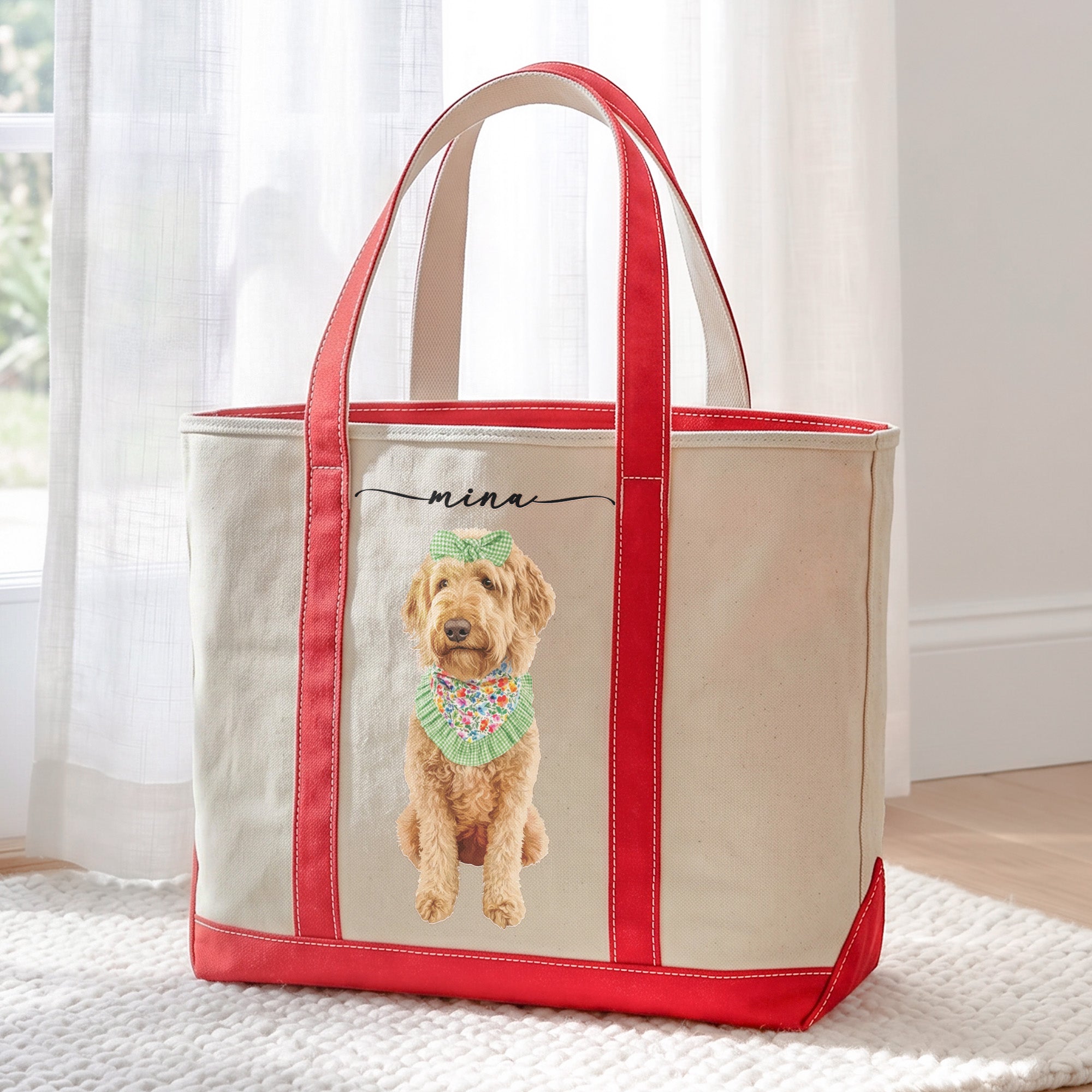 Custom Dog Cat Portrait - Turn Pet Photo Into Art - Retro Frame - Personalized Tote Bag 6