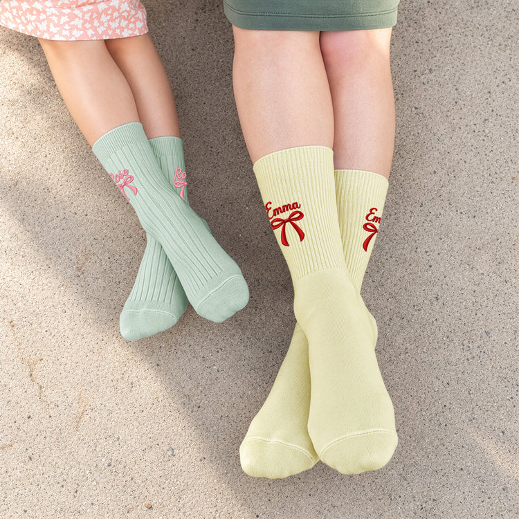 Custom Embroidered Name Colorful Coquette Bow Socks Gifts For Her - Personalized Socks 4