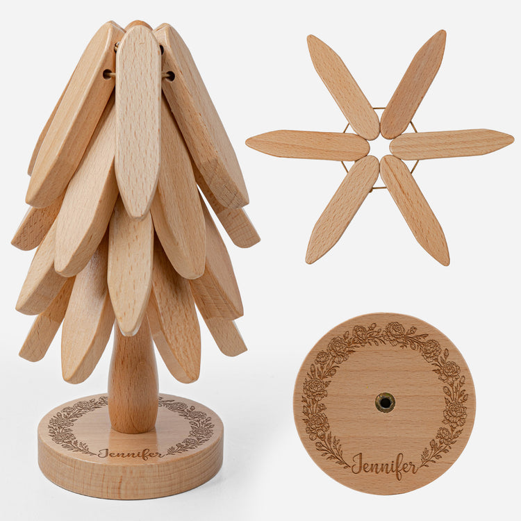 Custom Engraved Name With Birth Flower  4pcs Trivets - Personalized Trivet Tree 2