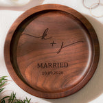 Custom Engraved Walnut Ring Tray Engagement Wedding Gifts For Couple - Personalized Jewelry Dish 1