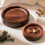 Custom Engraved Walnut Ring Tray Engagement Wedding Gifts For Couple - Personalized Jewelry Dish 4