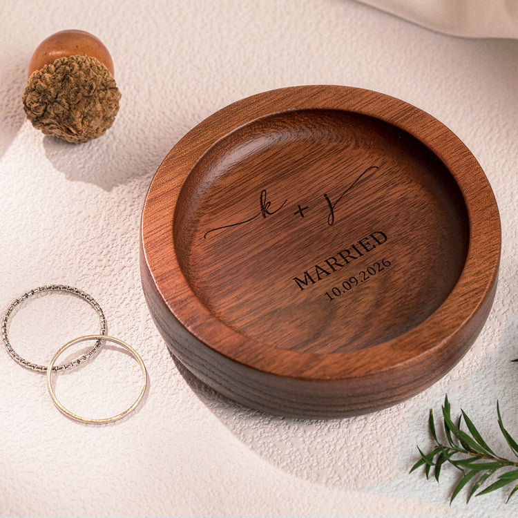 Custom Engraved Walnut Ring Tray Engagement Wedding Gifts For Couple - Personalized Jewelry Dish 6