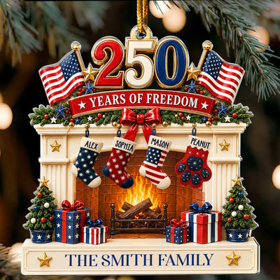 Custom Family Name 250 Years Of Freedom Chrismtas Tree Decor - Personalized Ornament