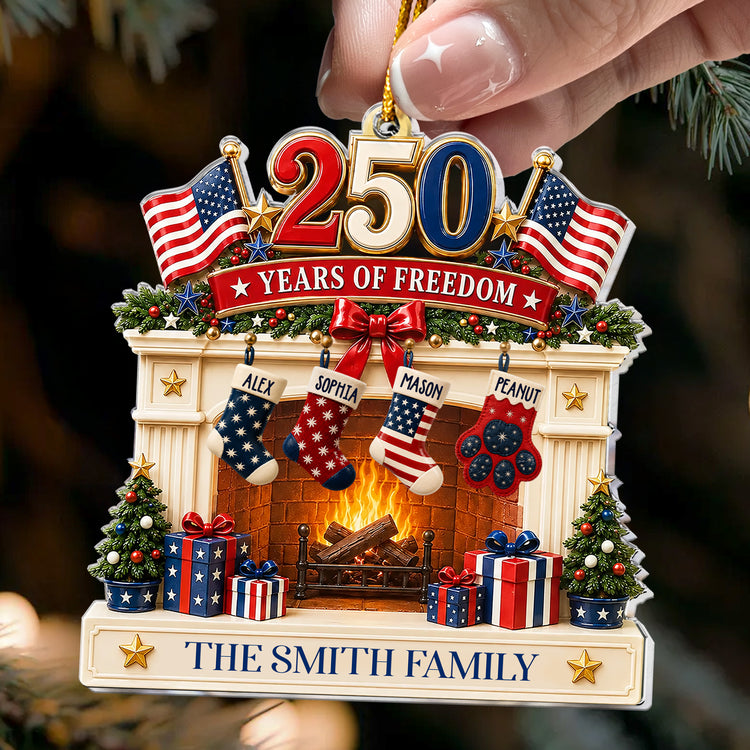 Custom Family Name 250 Years Of Freedom Chrismtas Tree Decor - Personalized Ornament 2