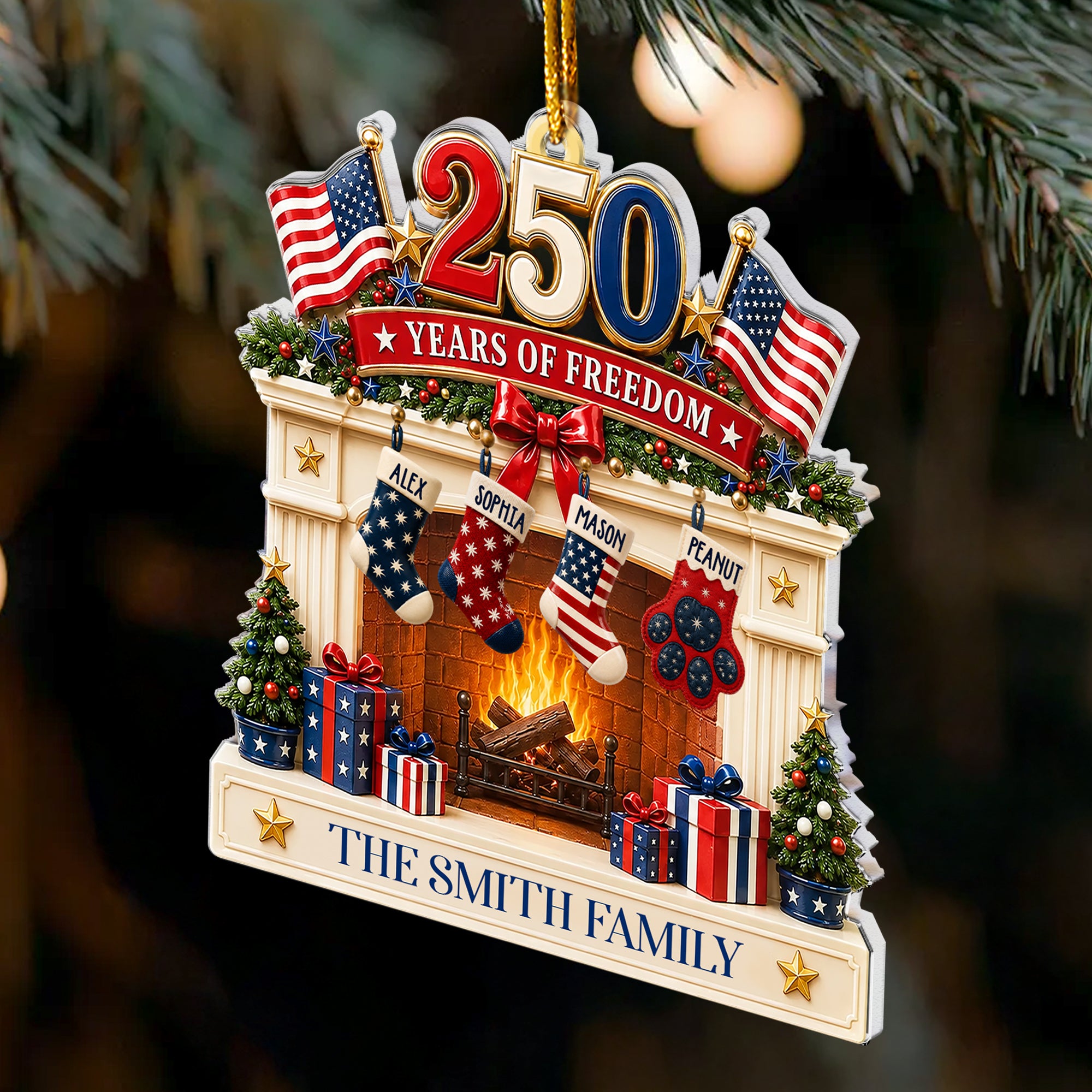 Custom Family Name 250 Years Of Freedom Chrismtas Tree Decor - Personalized Ornament 3