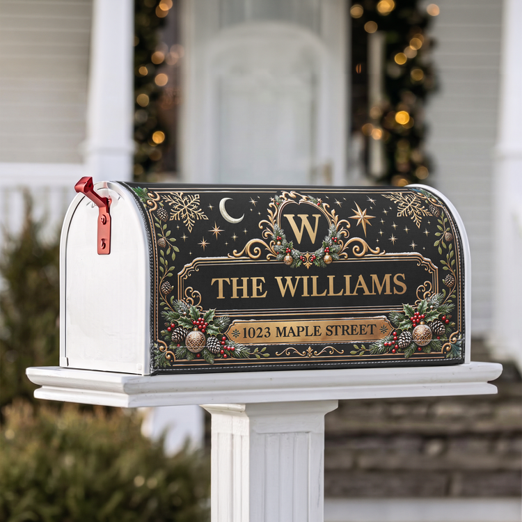 Custom Family Name & Address Christmas Theme- Personalized Mailbox Cover 2