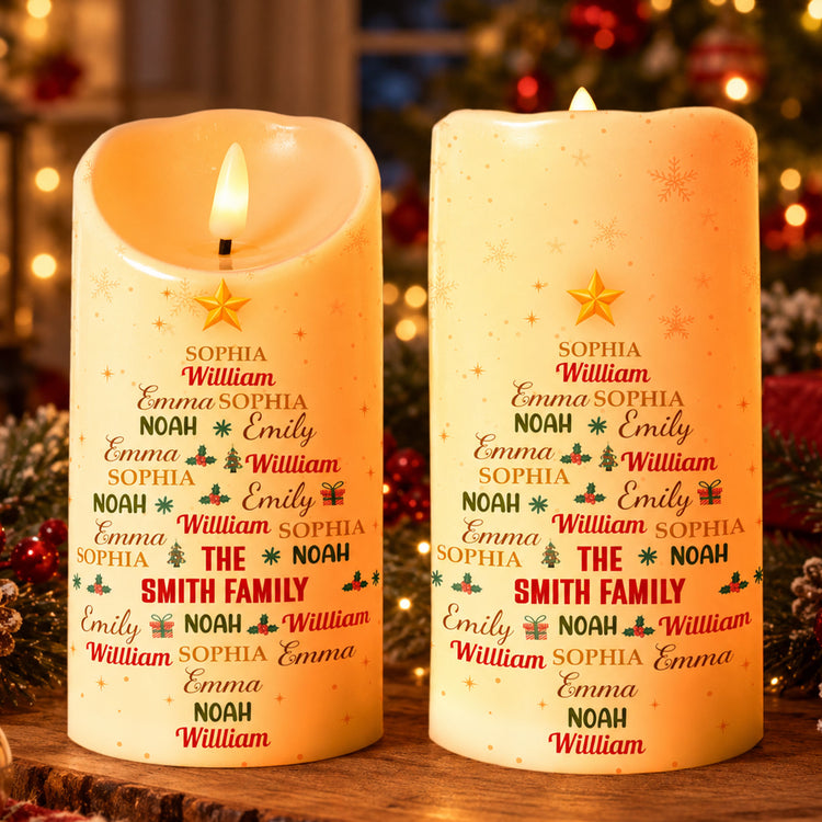 Custom Family Name Art In Christmas Tree - Personalized Candles 2