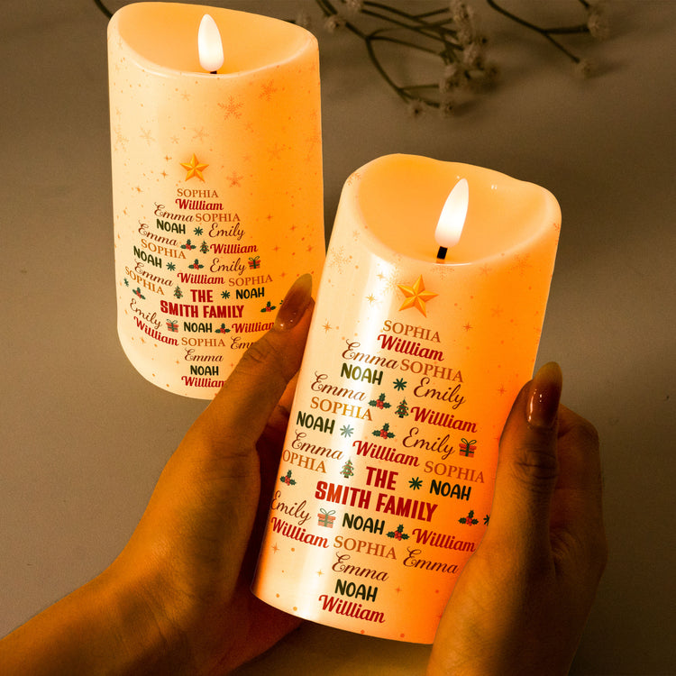 Custom Family Name Art In Christmas Tree - Personalized Candles 3