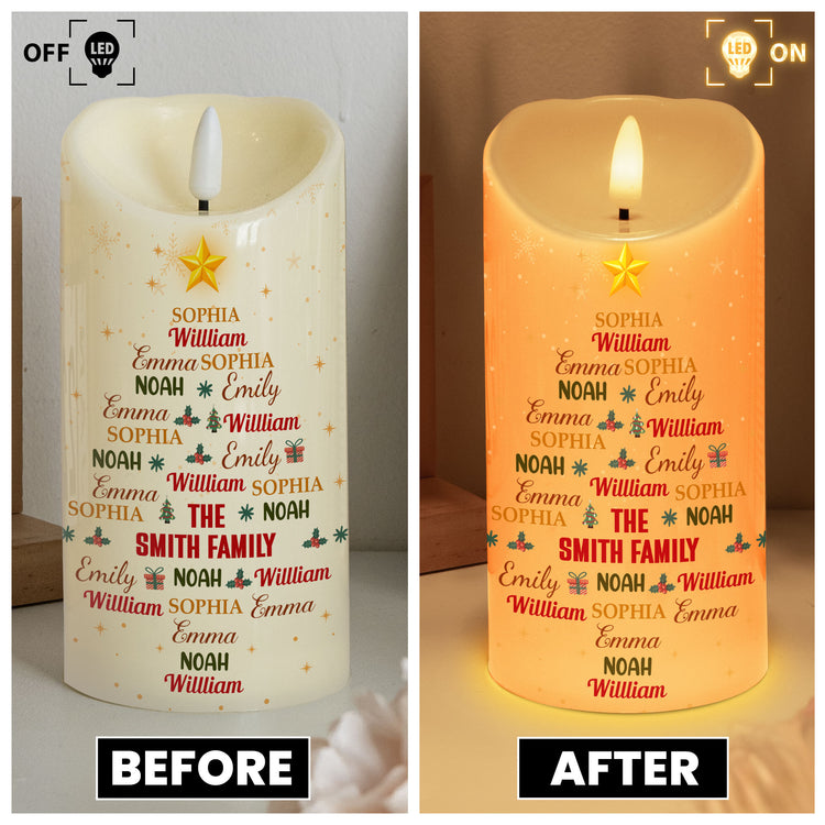 Custom Family Name Art In Christmas Tree - Personalized Candles 4