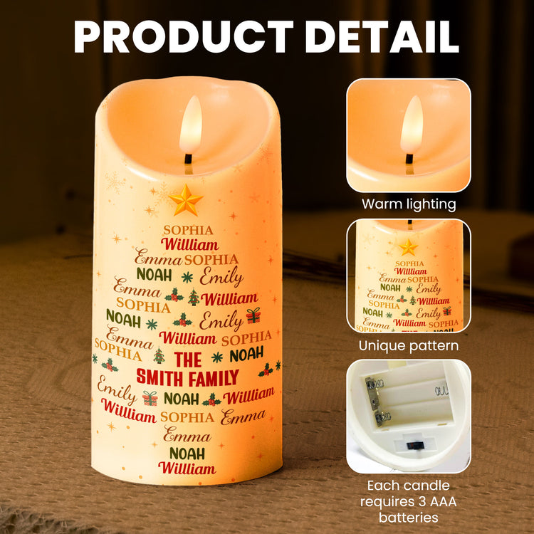 Custom Family Name Art In Christmas Tree - Personalized Candles 5