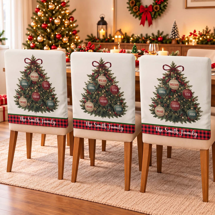 Custom Family Name Christmas Tree - Personalized Chair Back Cover 1