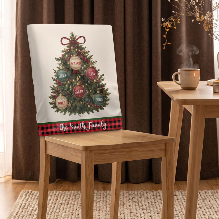 Custom Family Name Christmas Tree - Personalized Chair Back Cover 3