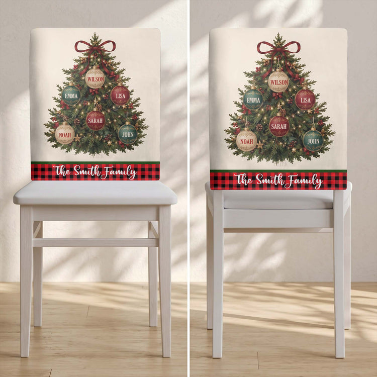 Custom Family Name Christmas Tree - Personalized Chair Back Cover 4