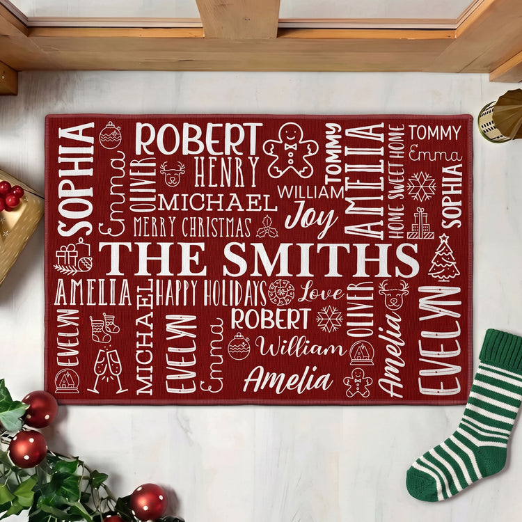 Custom Family Name Merry Christmas Home Sweet Home - Personalized Doormat 1
