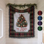 Custom Family Name On Christmas Tree Plaid Holiday Decor - Personalized Blanket 1