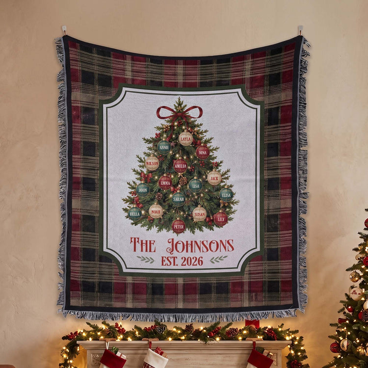 Custom Family Name On Christmas Tree Plaid Holiday Decor - Personalized Blanket 3