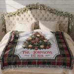 Custom Family Name On Christmas Tree Plaid Holiday Decor - Personalized Blanket 5