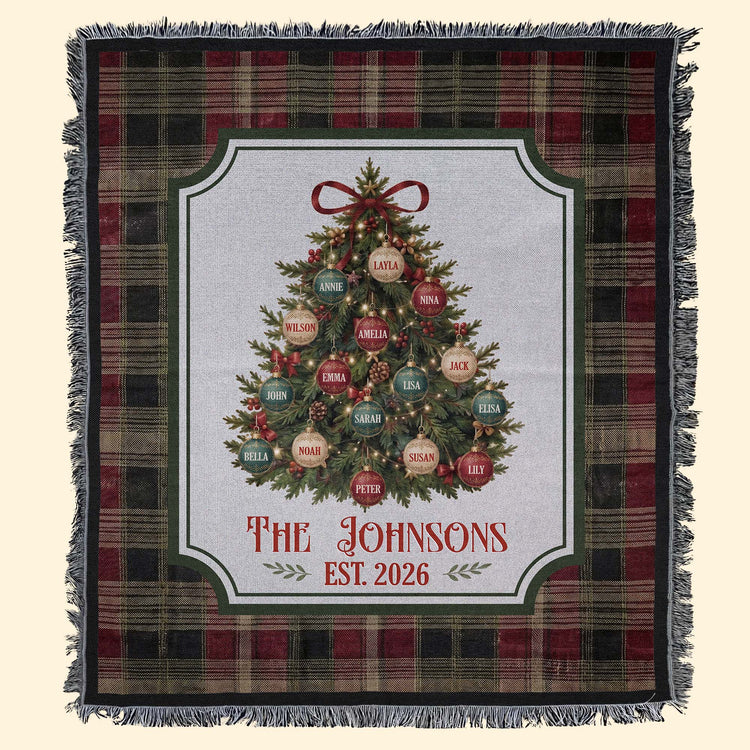 Custom Family Name On Christmas Tree Plaid Holiday Decor - Personalized Blanket 6