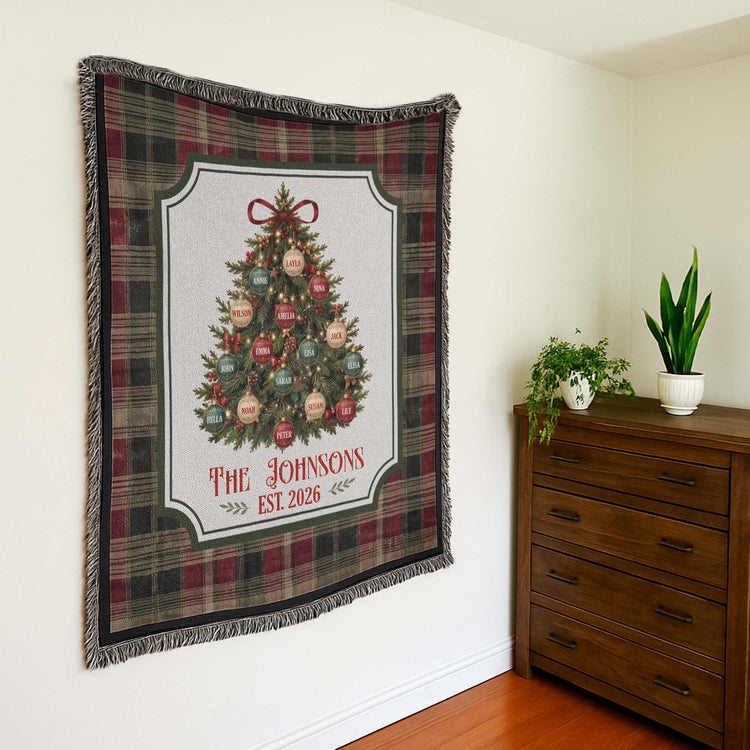 Custom Family Name On Christmas Tree Plaid Holiday Decor - Personalized Blanket 7