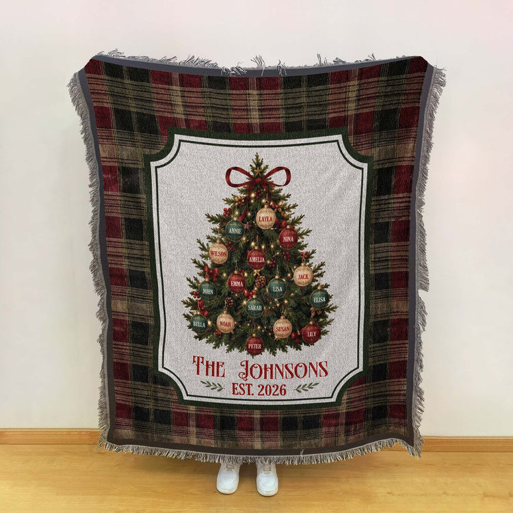 Custom Family Name On Christmas Tree Plaid Holiday Decor - Personalized Blanket 9