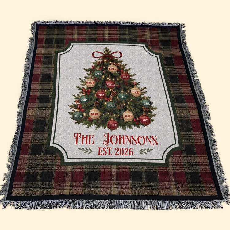 Custom Family Name On Christmas Tree Plaid Holiday Decor - Personalized Blanket 10