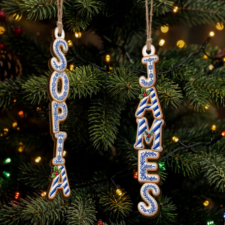 Custom Family Name Toile Ginger Bread Pattern Letter - Personalized Ornament 2