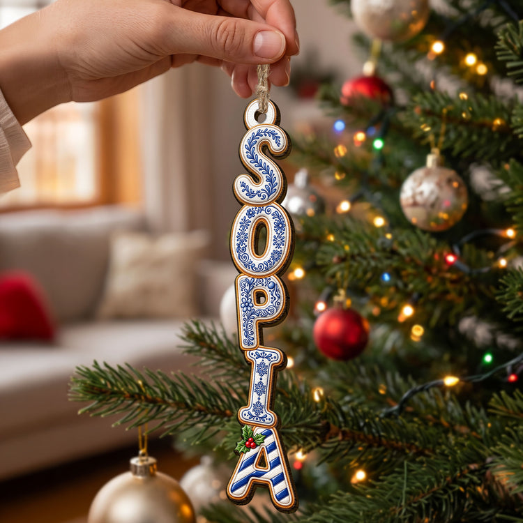 Custom Family Name Toile Ginger Bread Pattern Letter - Personalized Ornament 4