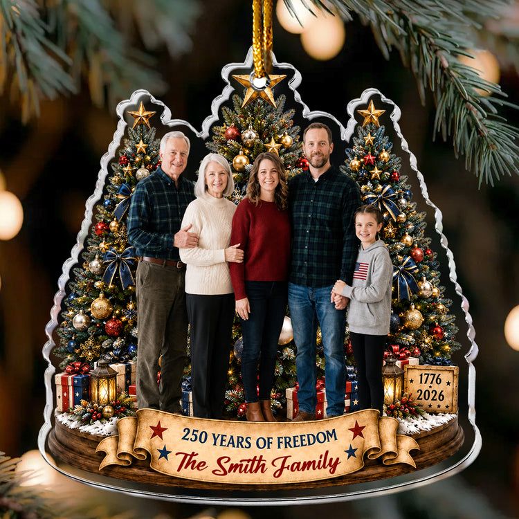 Custom Family Photo Christmas 250 Anniversary - Personalized Ornament 1