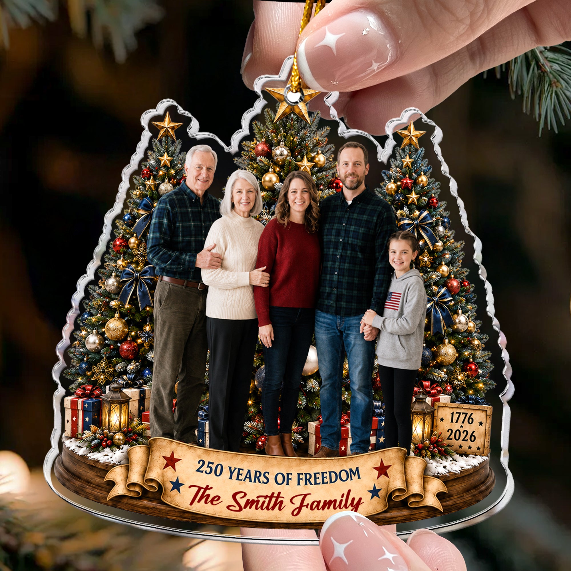 Custom Family Photo Christmas 250 Anniversary - Personalized Ornament 2